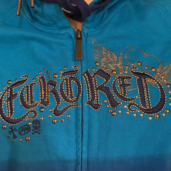 EKCO-RED NEW YORK CITY full frontal zip gradient(colorfade) hoodie raglan sleeve - Picture 4 of 7